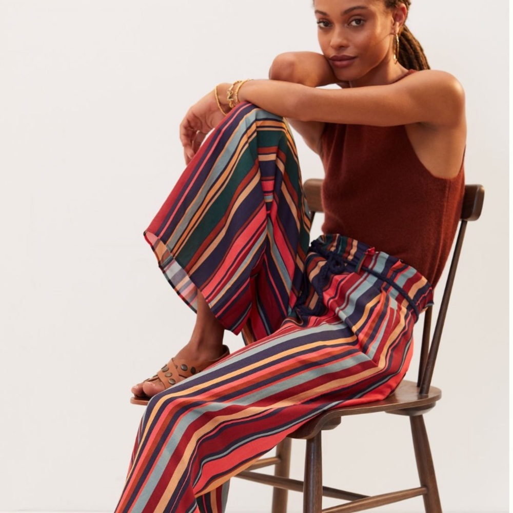 NWT Farm Rio Striped Linen Blend Wide-Leg Pants